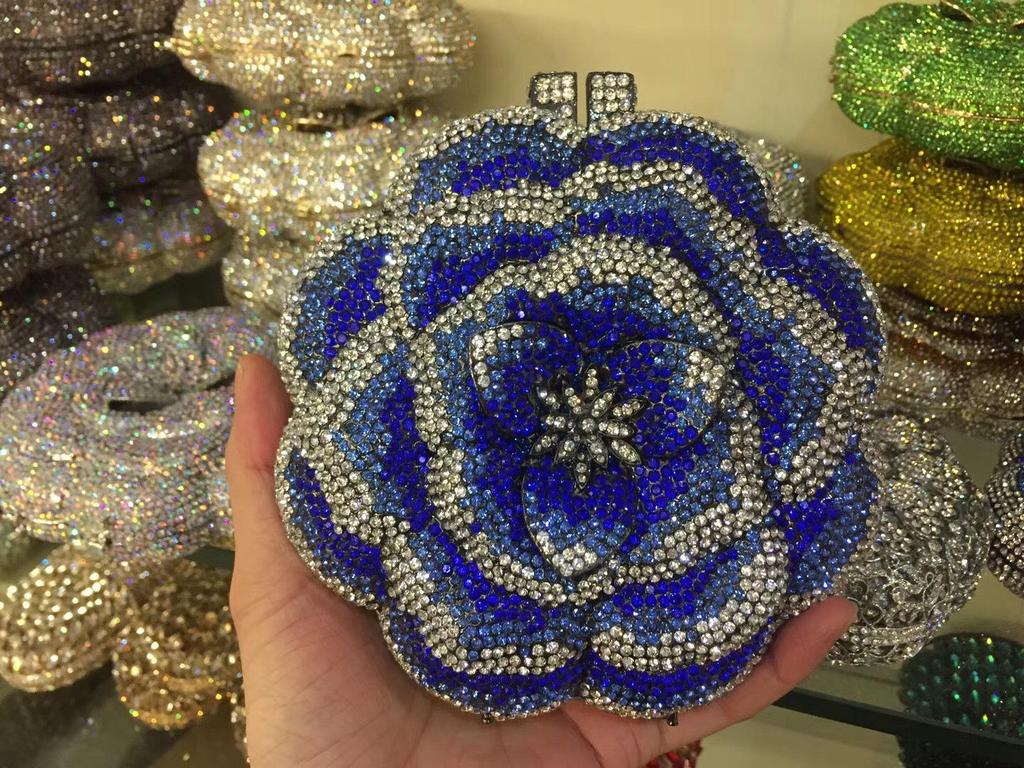 Handmade Rhinestone Floral Evening Clutch - Three-dimensional Design for Weddings & Banquets