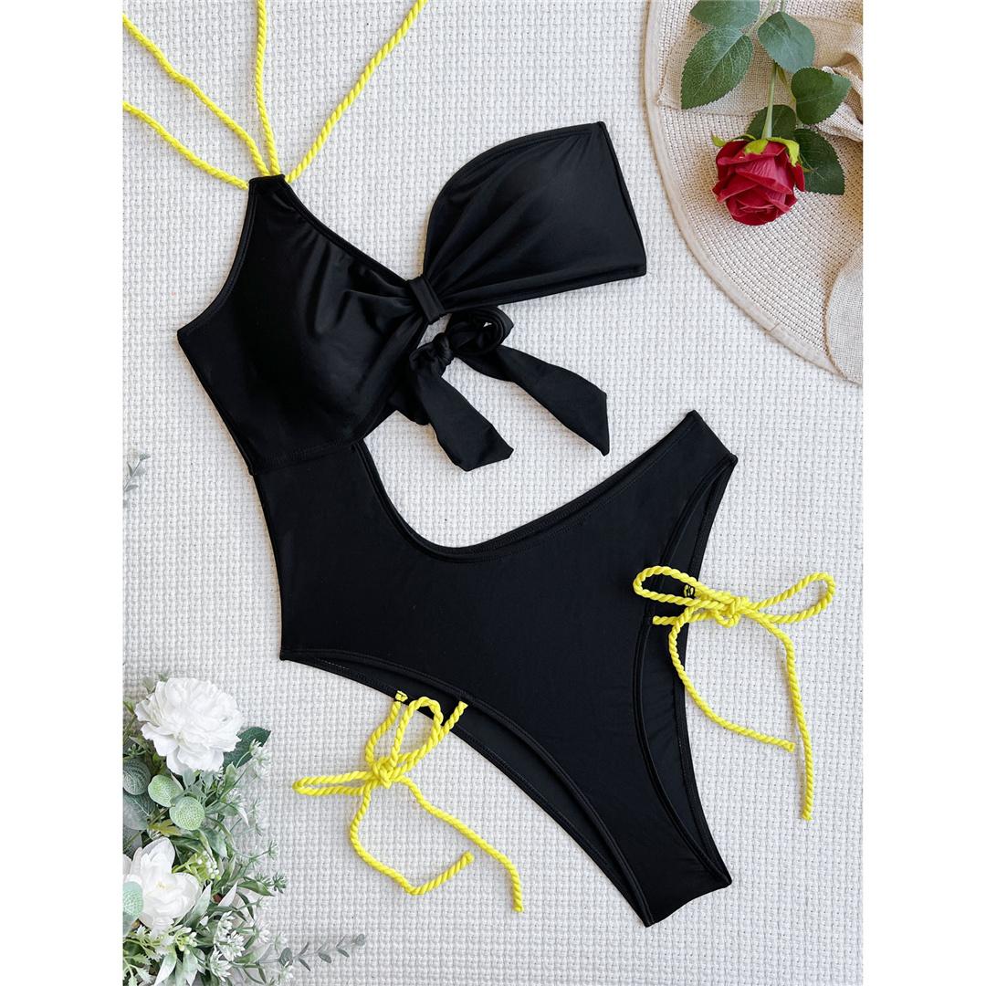 

Сексуальный асимметричный животик с вырезом на одно плечо, женский купальник, цельный купальник, женский купальный костюм с высоким вырезом, купальный костюм для женщин L чёрный