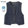 Taichi Women's Retro Washed Slim-fit Denim Vest