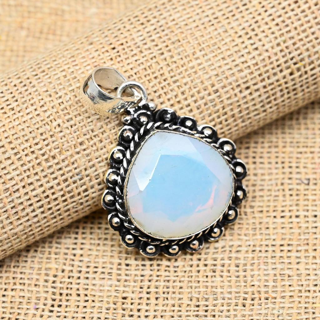 Pretty Milky Opal Gemstone 925 Solid Sterling Silver Handmade Jewelry Pendant For Women
