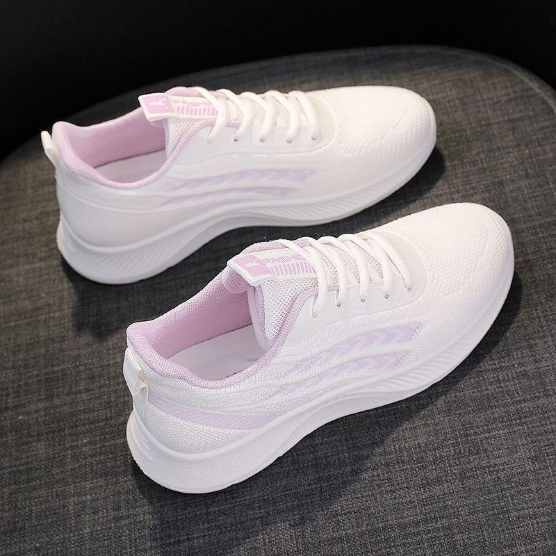 Women's Flying Textile Shoes Spring and Autumn Leisure Sports Soft Sole Light Running Shoes Breathable Non-slip Flat Mother's Shoes