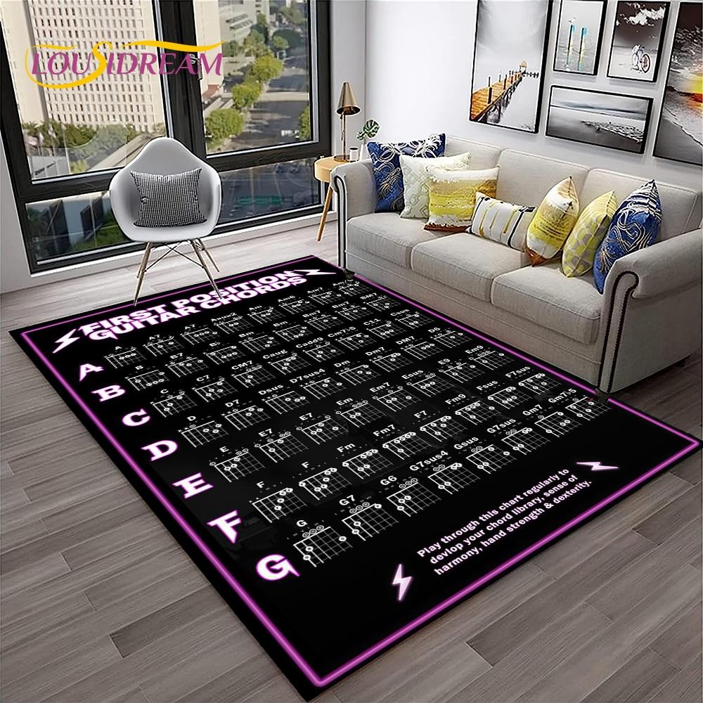 Music Basic Guitar Chord Theory Chart Piano Carpet Rug for Home Living Room Bedroom Sofa Doormat Decor,Kid Area Rug Non-slip Mat