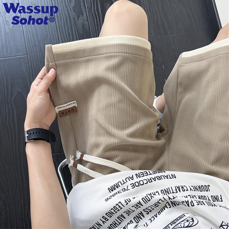 Wassup Sohot Men s Faux Two-Piece Ice Silk Casual Athletic Shorts XL