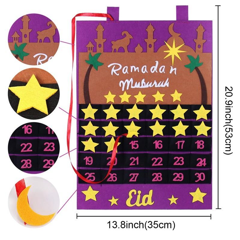 DIY Eid Mubarak Felt Ramadan Calendar With Pocket for Kids Gifts Countdown Calendrier Ramadan 2025 Kareem Muslim Party Decor