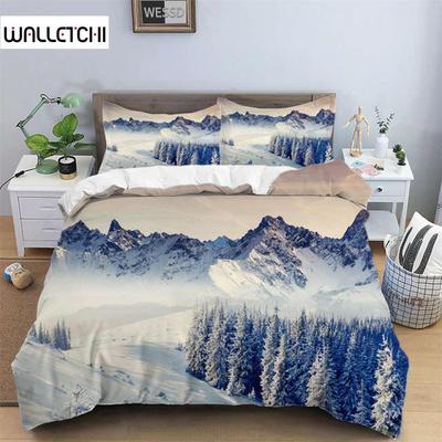 Schneeberg Bettbezug Set Polyester 3D Landschaft Bettwäsche Set für Jugendliche Erwachsene Skipiste Winterthema Queen Bettdeckenbezug