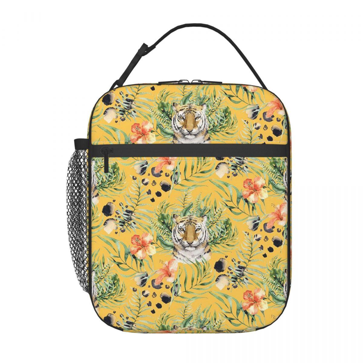 

Jungle Tiger And Tropical Floral Insulated Lunch Bag for Office Cooler Thermal Food Box Tote Portable Lunch Boxes Container One Size