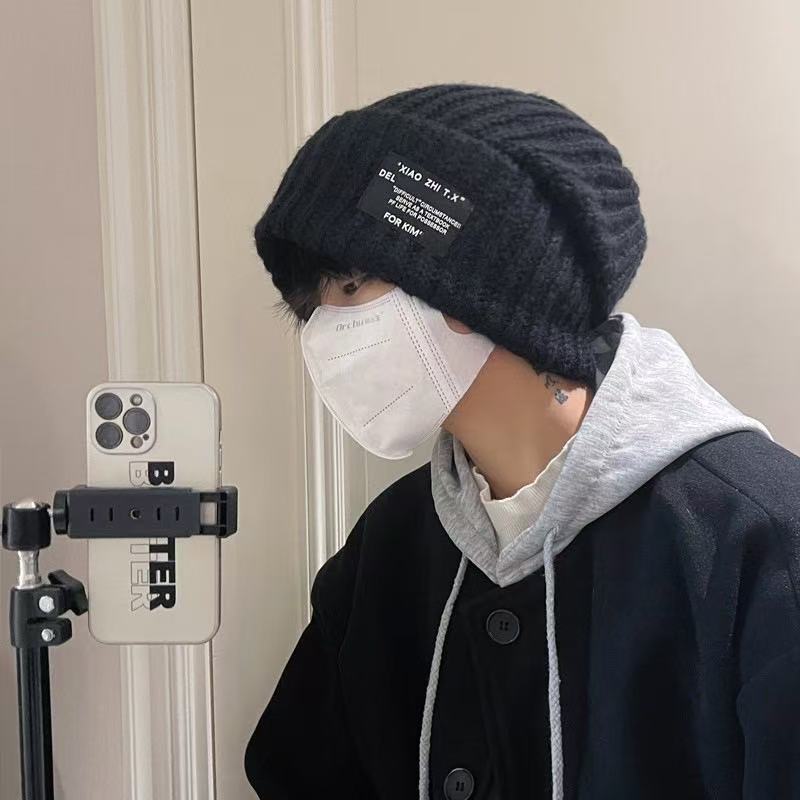 Autumn and Winter New Letters Versatile Big Head Circumference Warm Stack Hat Knitted Wool Hat Women's Thickened Hat