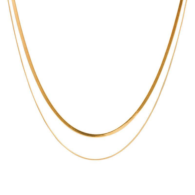 Two-Layer Titanium Steel Double-Layer Snake Bones Chain Fashion Fancy Niche Style Retro Clavicle Chain Vacuum Electroplating Not Easy to Fade Double Layer Snake Bone Chain Necklace