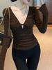 Vintage Lace Patchwork Two-Piece Long Sleeve Women's Slim Fit Top for Autumn/Winter