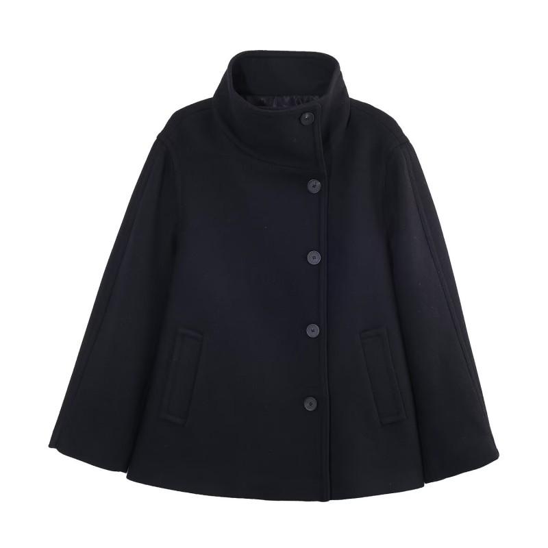 Womens Wool Blend High Neck Short Coat 2026 Street Style Outerwear Black Brown Khaki