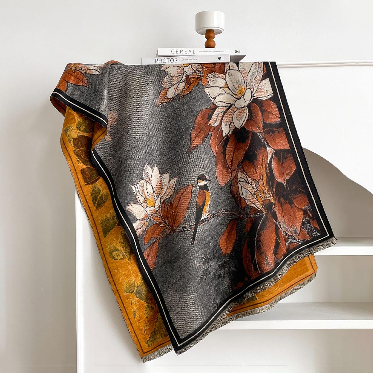 

New Ladies Autumn Winter Double Sided Jacquard Scarf Shawl With High End Flower Design Premium Imitation Cashmere