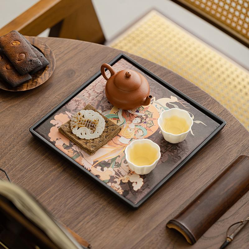 Water Absorbent Dry Brew Tea Tray Melamine Gongfu Tea Set Accessories Dunhuang Style Non Slip Tea Table for Home Hotel Use
