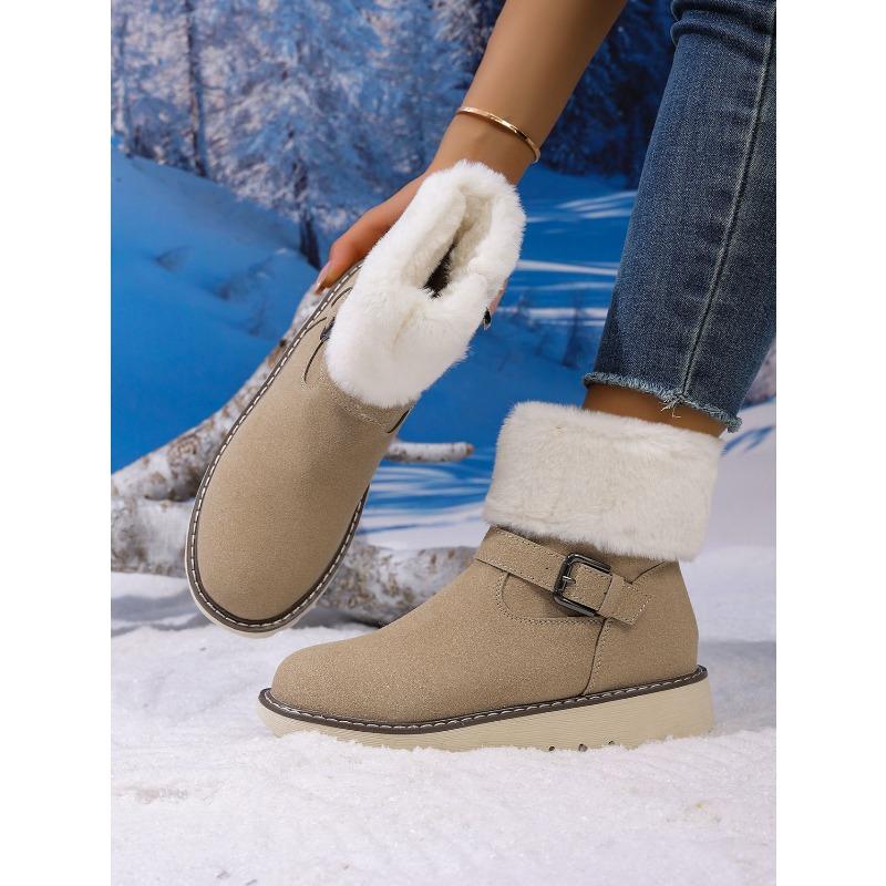 Warm Snow Boots Women's Winter 2025 New Belt Buckle Side Zipper Plus-size Fleece Cotton Shoes