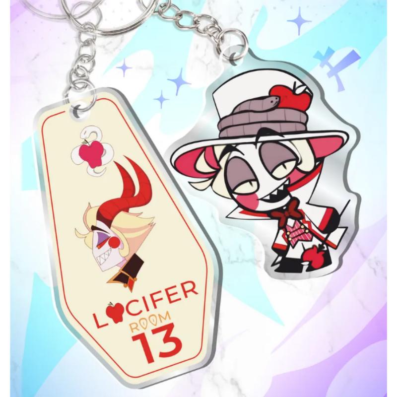 Acrylic Key Buckle for Alastor Lucifer Charlie Vox Adam The Exorcist Anime Cartoons Acrylic Key Chain Student Backpack Pendant