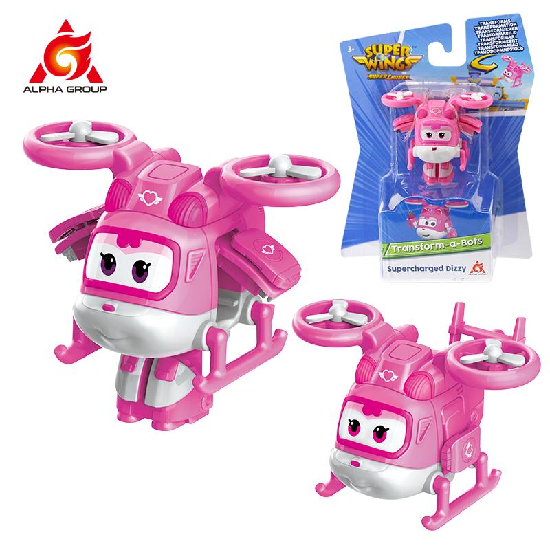 Super Wings Mini Dizzy Transform Roboter zu Flugzeug in 3 Schritten 5 cm Verformbare Actionfiguren 2 Modi Verwandlung Kinderspielzeug