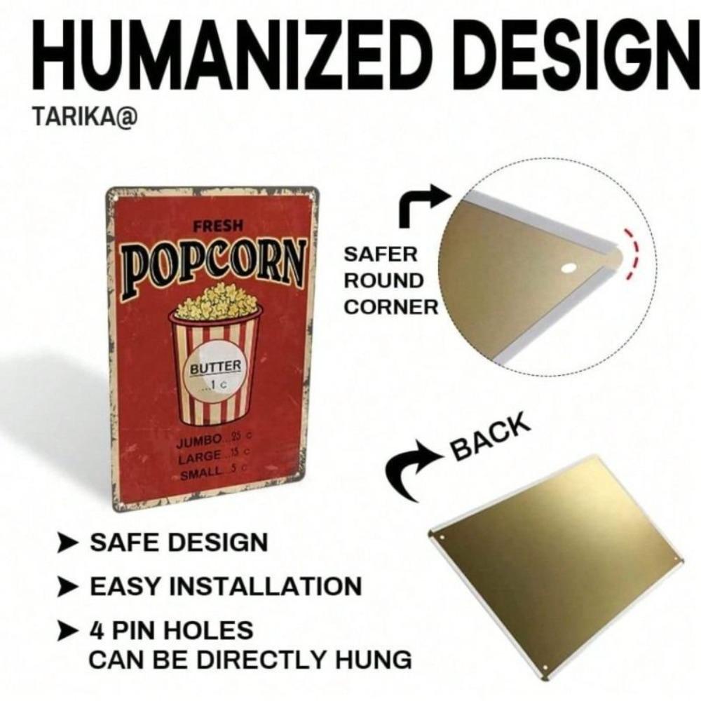 Blechschild Retro Popcorn Wandkunst 8x12 Zoll Aluminium Metall Poster für Küche