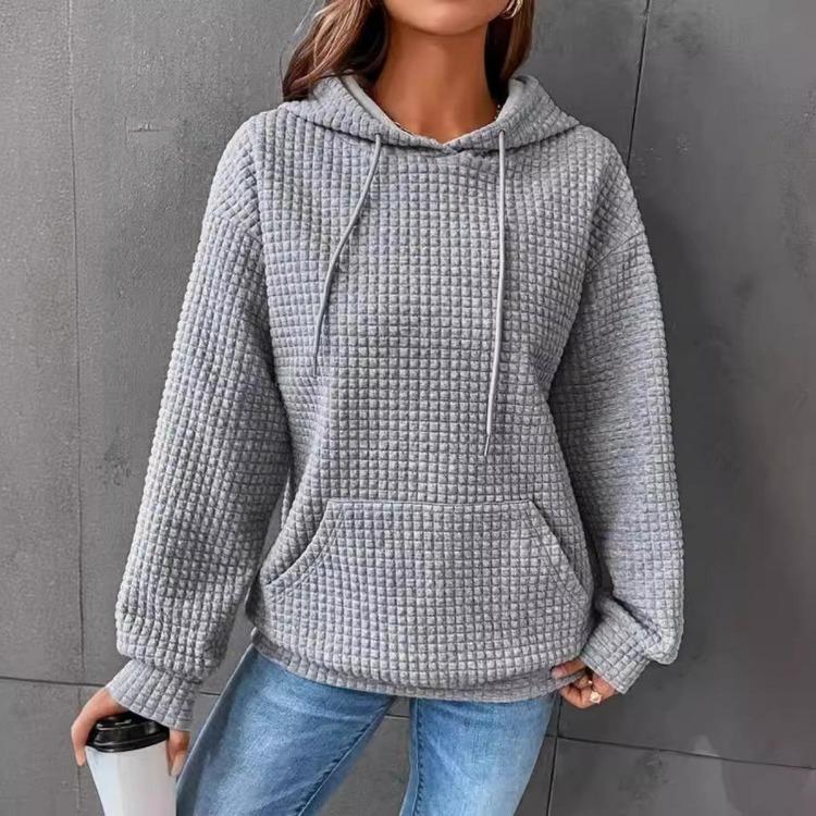 Damen einfarbiger Hoodie Langarm Rundhals Kapuzentop