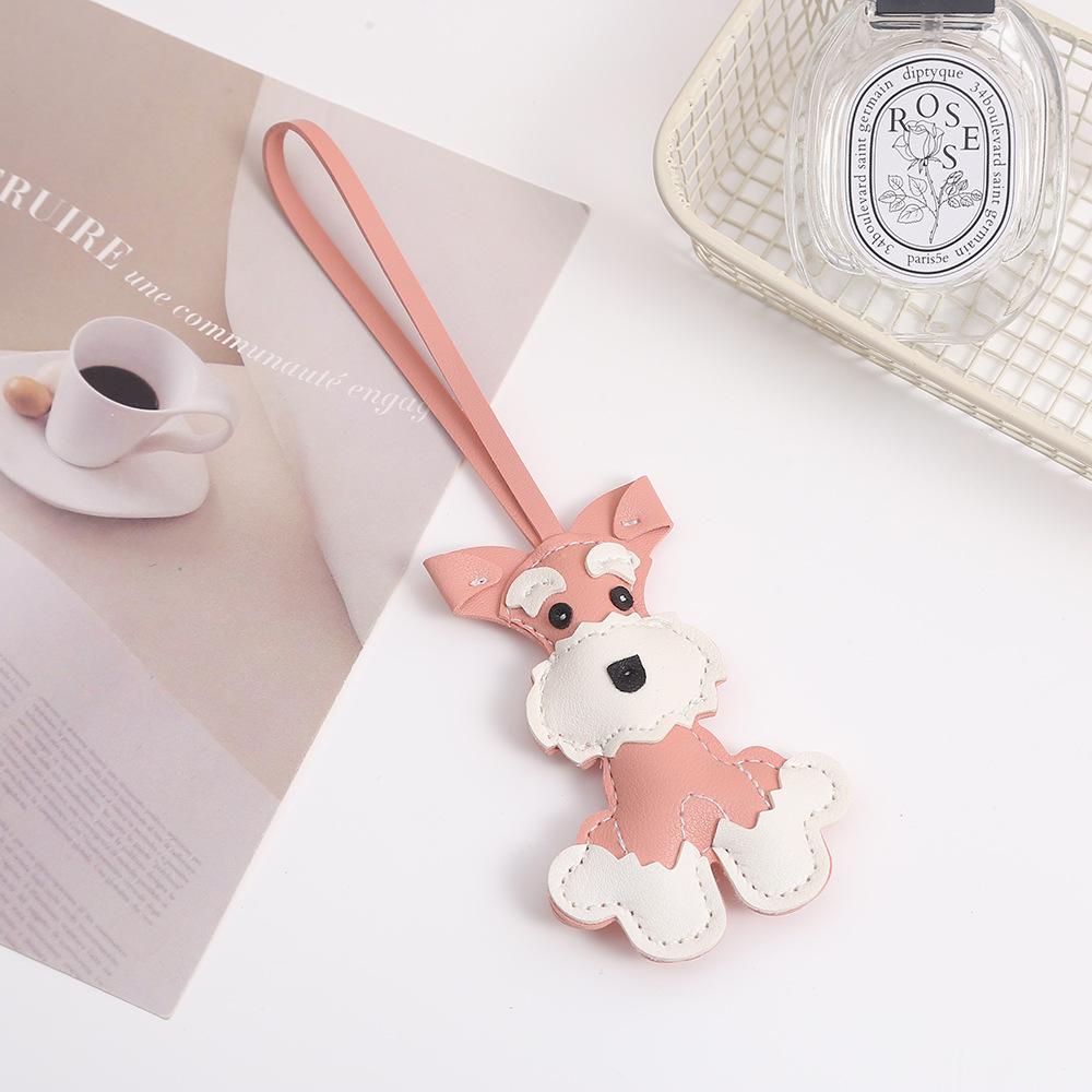 Mini Schnauzer Cute Cartoon Leather Bag Lanyard Keychain Pendant - Creative Small Gift