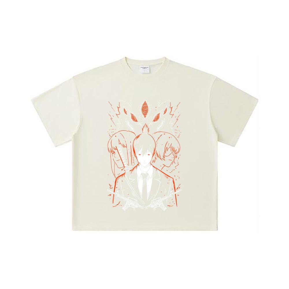 

260 GSM Double Yarn 32 Count 100% Cotton Chainsaw Man V27 Aki Print Unisex Heavy Cotton T Shirt S абрикосовый