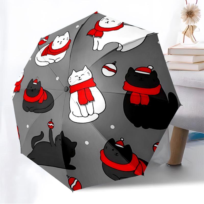 1pc Christmas Cats Automatic Folding Umbrella - Portable Collapsible Design, 8-Rib Iron Frame, Casual Outdoor Accessory yy251215247