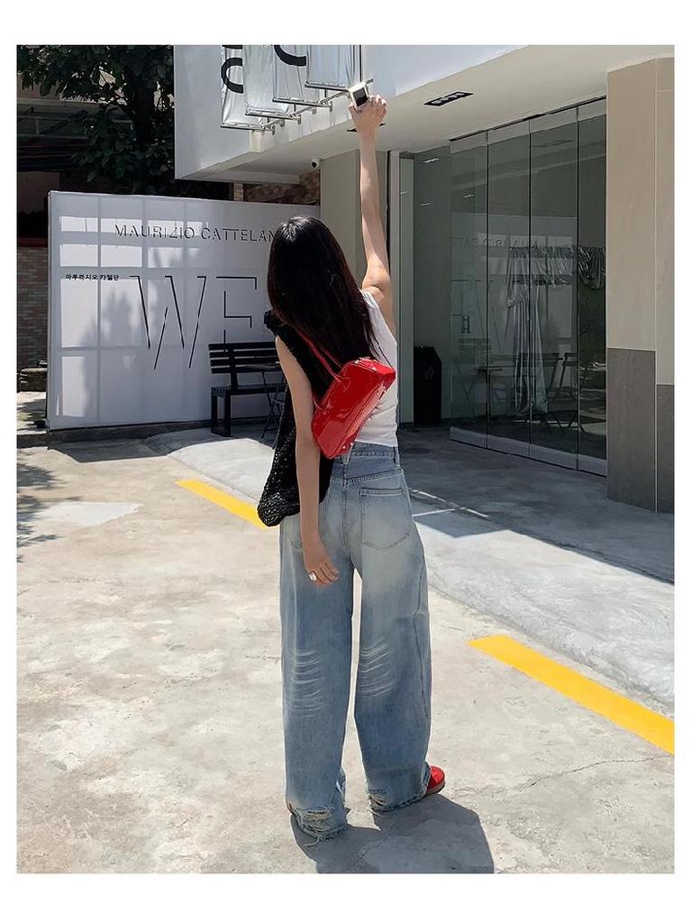 Light Blue High-Waisted Wide-Leg Jeans for Women - Trendy and Slimming Loose-Fit Casual Pants