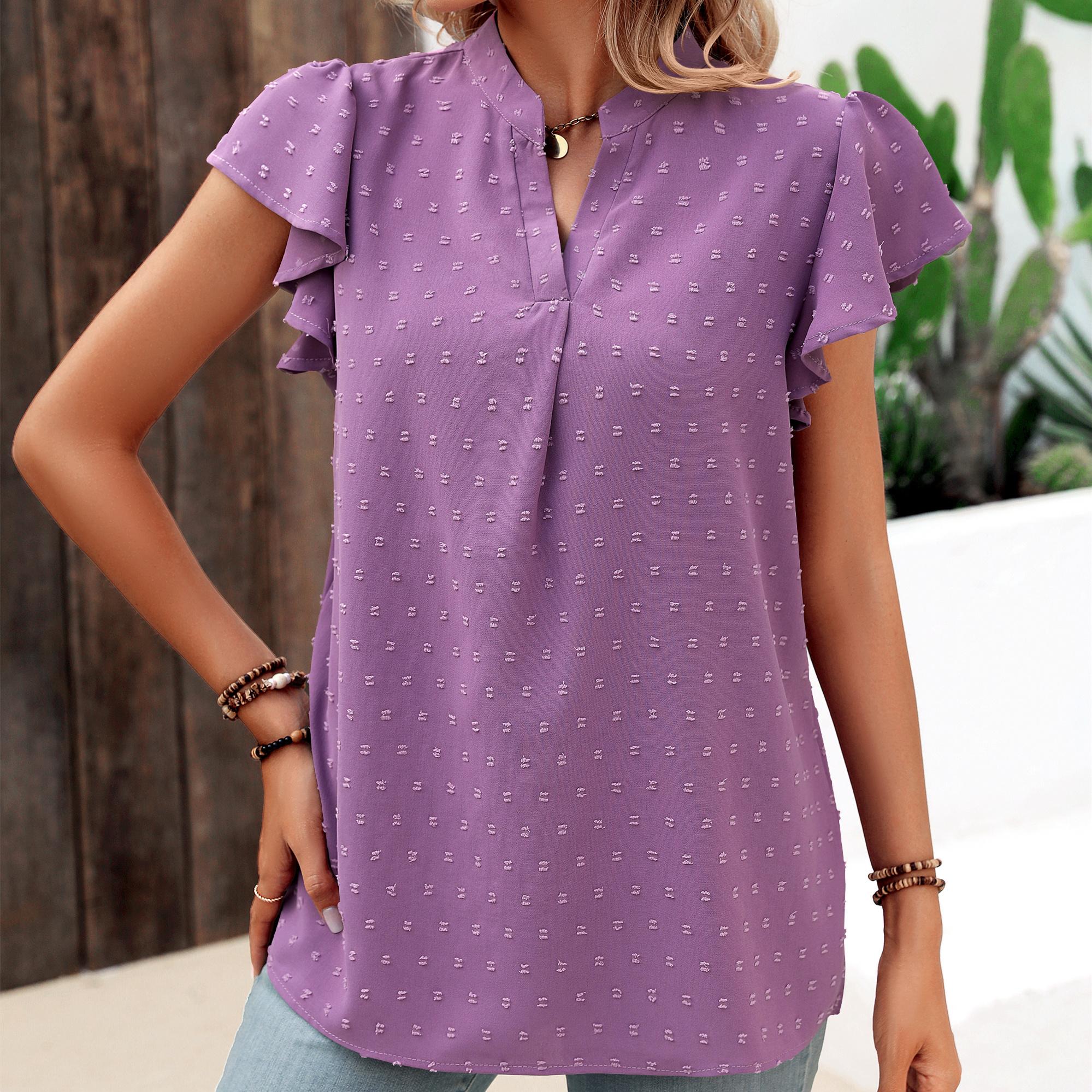 

VEZFAA женские модные повседневные однотонные блузки и рубашки с короткими рукавами и v-образным вырезом с принтом