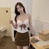 #Autumn New Sweet Polished Bow Decorative Thermal Vest Slim and Thin Women's Fixed Belt Chest Pad