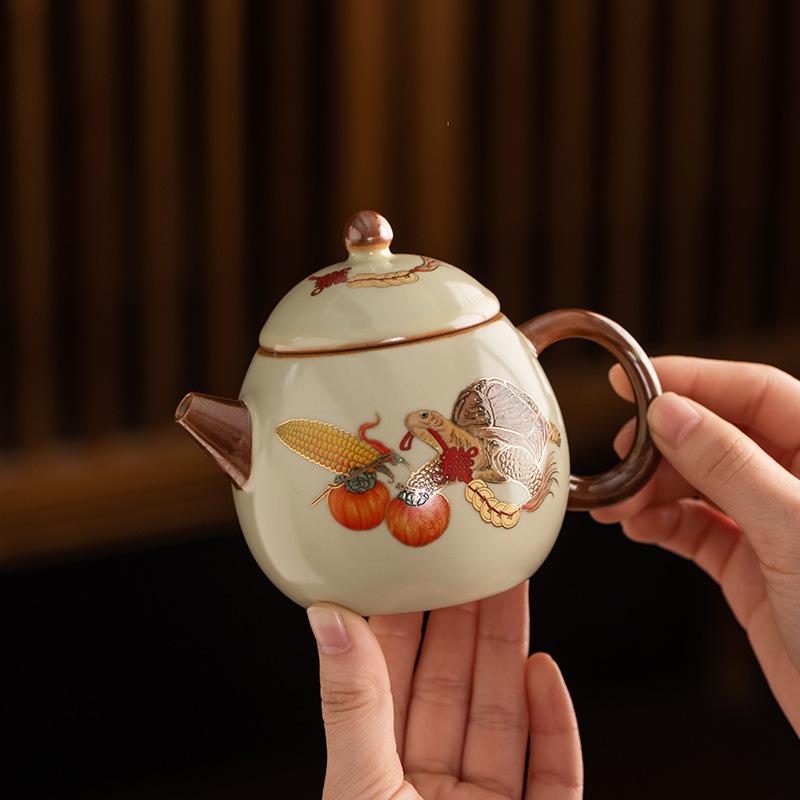 Full Color Yellow Ru Kiln Teapot, Single Pot Opening Can Raise Agate Into Glaze, Hand-brewed Teapot Gift Box, Business Accompaniment