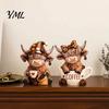 Rustic Farmhouse Kitchen Ornament 2Pcs Coffee Cow Figurine, Cute Resin Animal Statue for Home Desk Handmade Shop Decor Decor, Cafe Style Tabletop