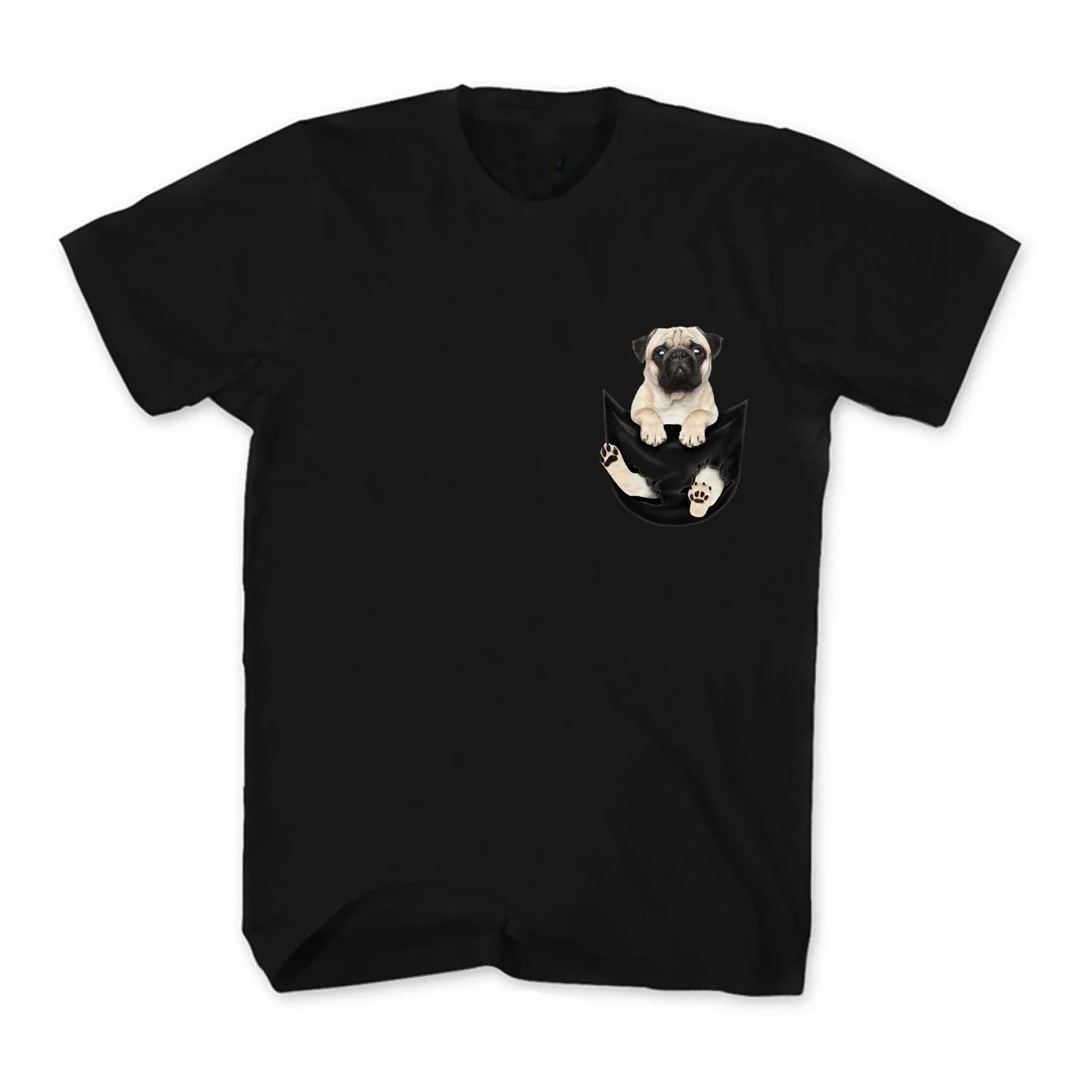 

Pug Dog in Pocket Printed Creative Design Dog Lovers Gift TShirt 100 Cotton ONeck Short Sleeve Casual Mens Tshirt Size S3XL S
