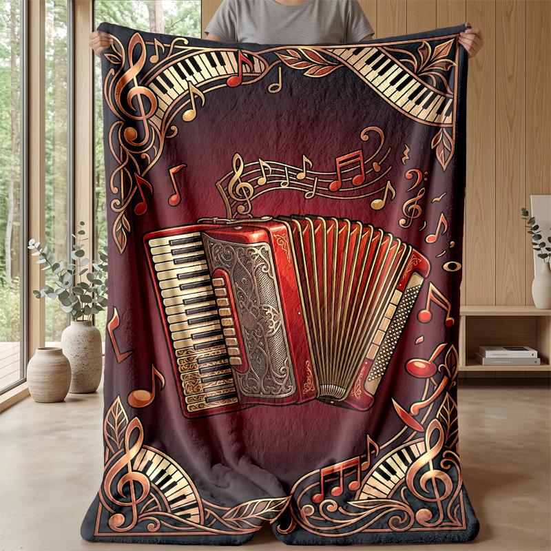 Music and Accordion Theme Blanket Lightweight Warm Flannel Blanket Decorative Throw Blanket for Home Decoration