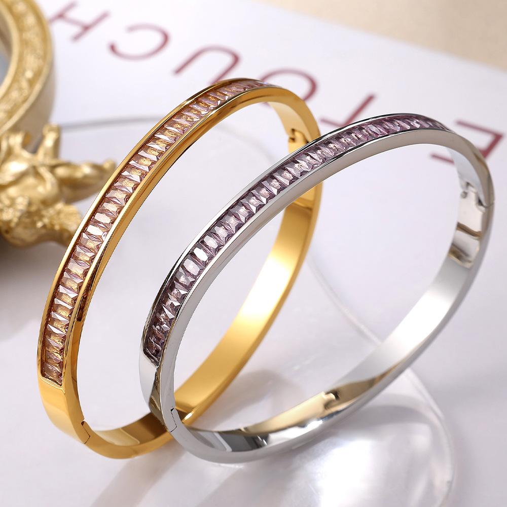 French Stainless Steel Bracelet Sweet Small Fresh Jewelry Does Not Fade Narrow Version Half Circle Full Diamond Buckle Bracelet Women
