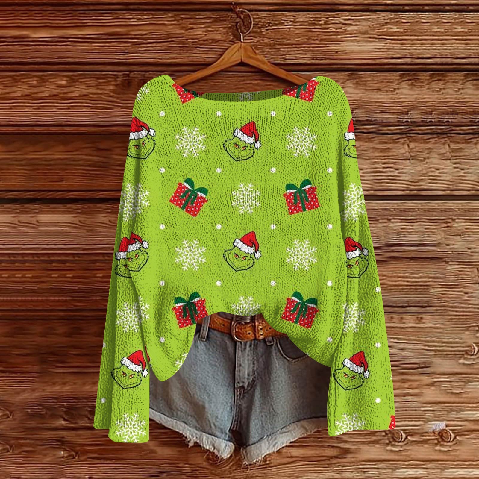 

Женский модный свитер с рождественским принтом, легкий, повседневный трикотажный пуловер с длинным рукавом XXL