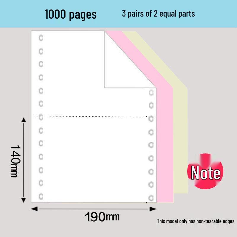 1000 Pages 190-2345 Dot Matrix Three-Part Color Continuous Receipt Paper with Two-thirds/One-third Split