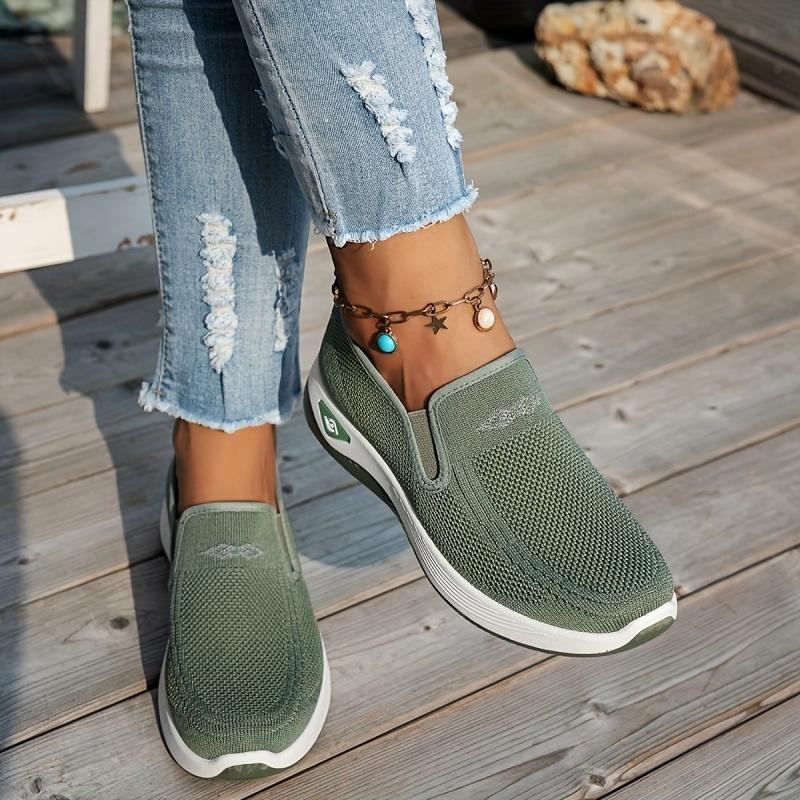 

Женские дышащие трикотажные кроссовки без застежек Легкая и удобная обувь для ходьбы для повседневного активного отдыха в любое время года 41 зелёный