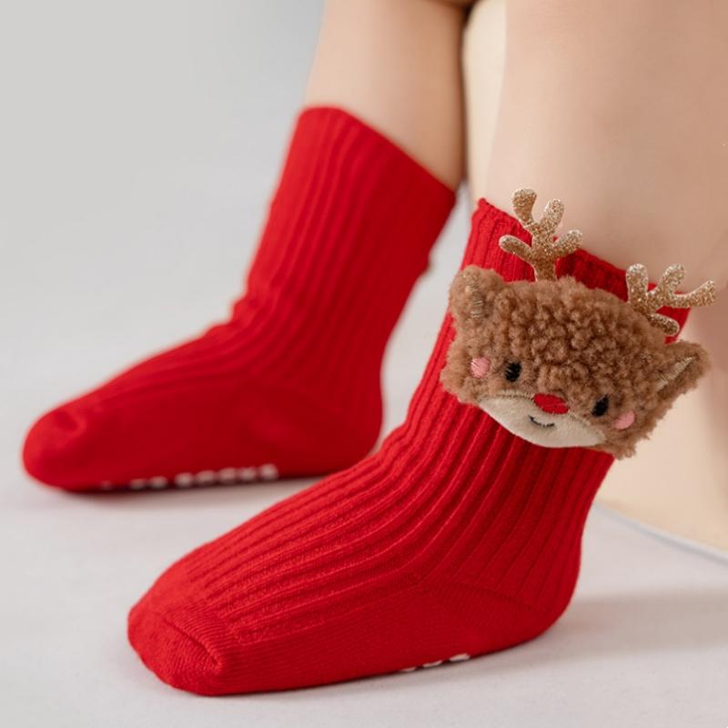 Babysocken für Jungen Mädchen Winter Warm Rot Weihnachten Kinder Anti-Rutsch Boden Kleinkind Socken Weihnachten Niedlich Elch Baum Schneemann Socke 0-3T