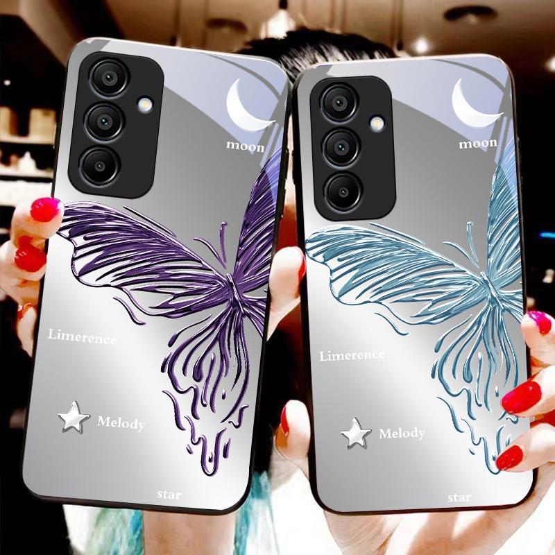 Metallic Butterfly Für Samsung Galaxy A15 5G 54 4G 51 50 24 35 90 71 12 51 53 52S 80 22 34 Schwarz Gehärtetes Glas Handyhülle