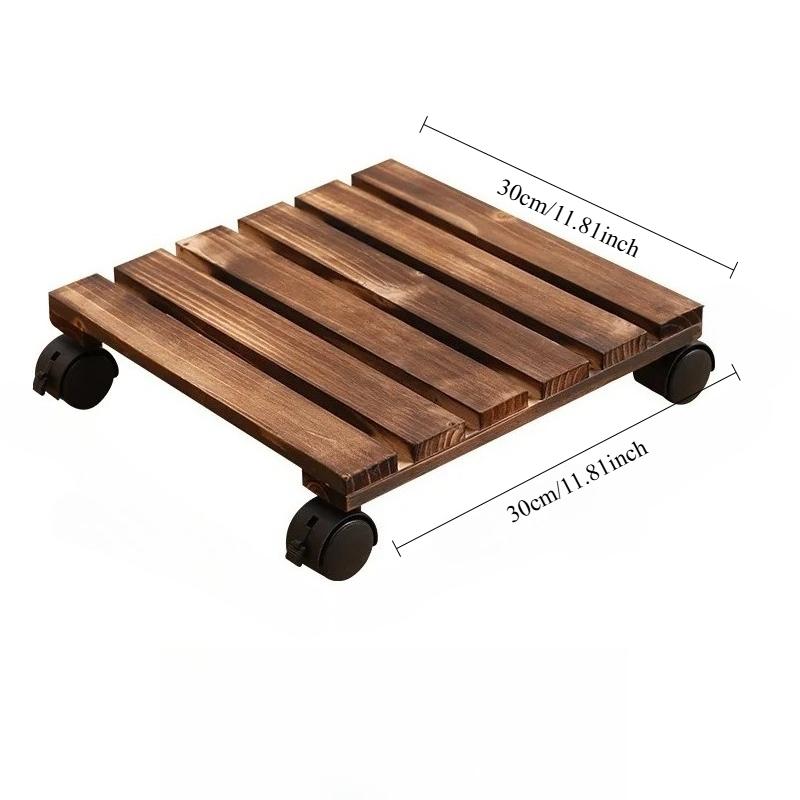 1pc Solid Wood Planter Stand, Round Wheel Bonsai Display Holder for Flower Pot Garden Decor