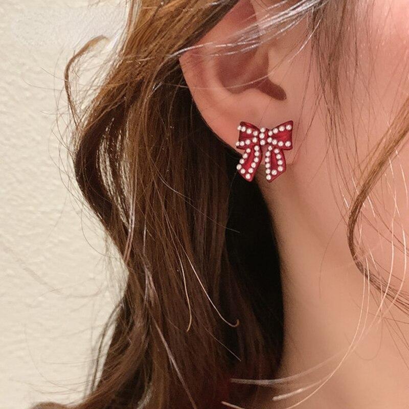 

Элегантные женские красные серьги с бантом для женщин, модные украшения, подарки для девочек на рождественскую вечеринку