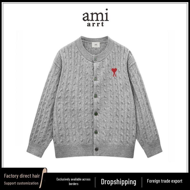 

Men s Casual Autumn Knitted Cable Cardigan with Buttons, Round Neck L