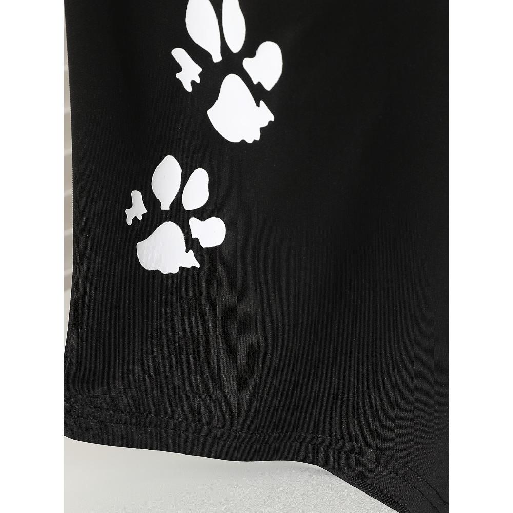 Fashionable Solid Color Cat Print Youth Pants with Loose and Wide Legs, Suitable for Spring