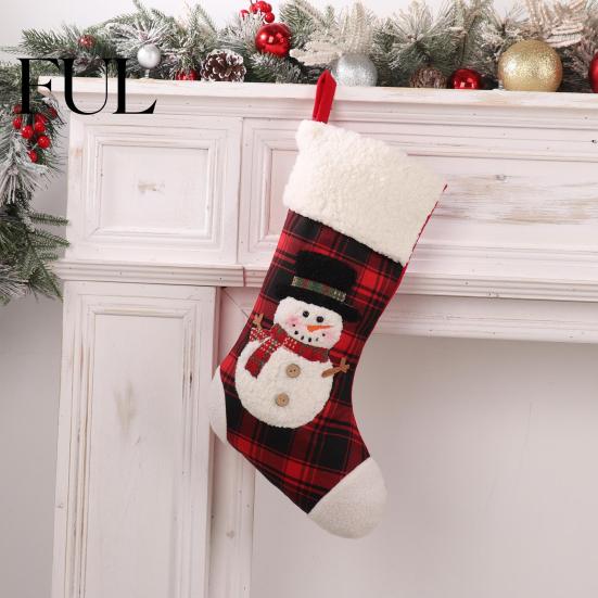 Candy Storage Bags for Christmas Red Black Plaid Stocking, 3D Cartoon Santa/Snowman/Elk/Penguin Patterns Design, Decorative Socks Winter Holidays