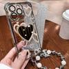 Airbag Wrist Strap Glitter Love Heart Mirror Phone Case For Vivo Y21 Y21S Y21T Y22 Y22T Y27 Y27S Y33S 2021 2022 2023 4G 5G Cover