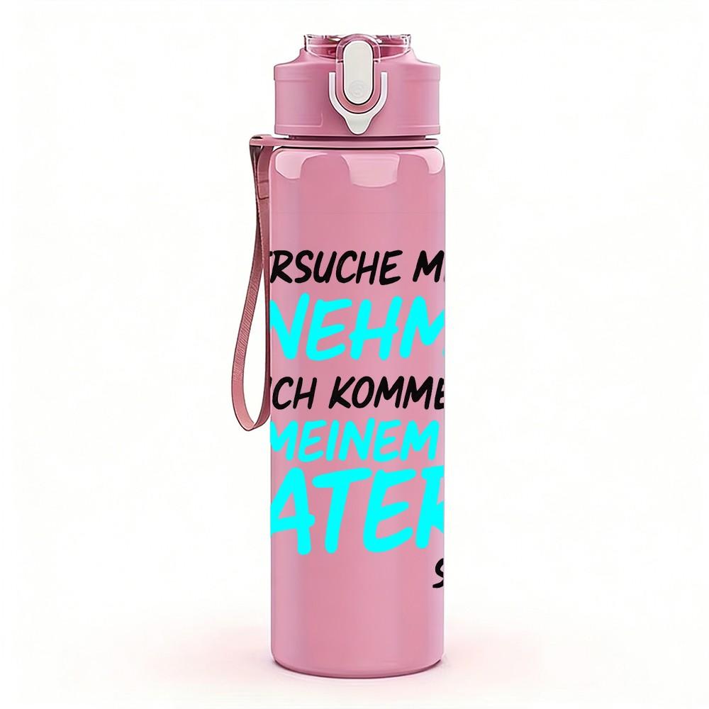 1PC German Language Father Quote Pattern 750ml Color Plastic Sports Water Bottle Leakproof Flip Straw Lid Suitable for Sports Office Home Use
