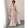 Ladies Floral Print Miniature Sleeve Waist-Cinching Maxi Hem Vacation Dress Elegant Sexy Commute Appropriate