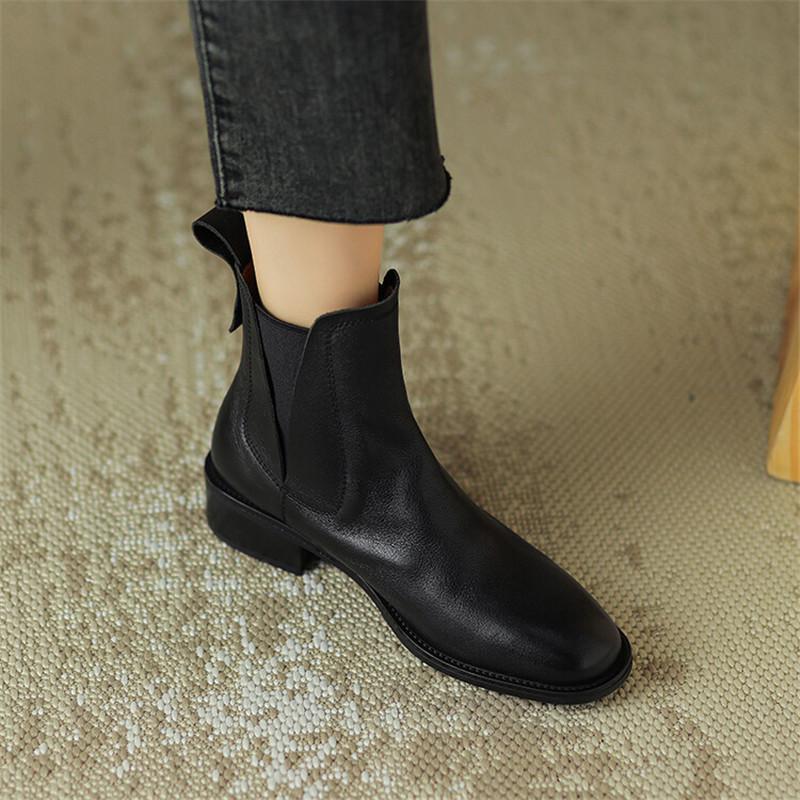 Modă Piele Naturală Cizme Scurte Toamnă/Iarnă Pantofi Femei Vârf Rotund Toc Gros Cizme pentru Femei Modă Retro Cizme Glezna Lucrate Manual