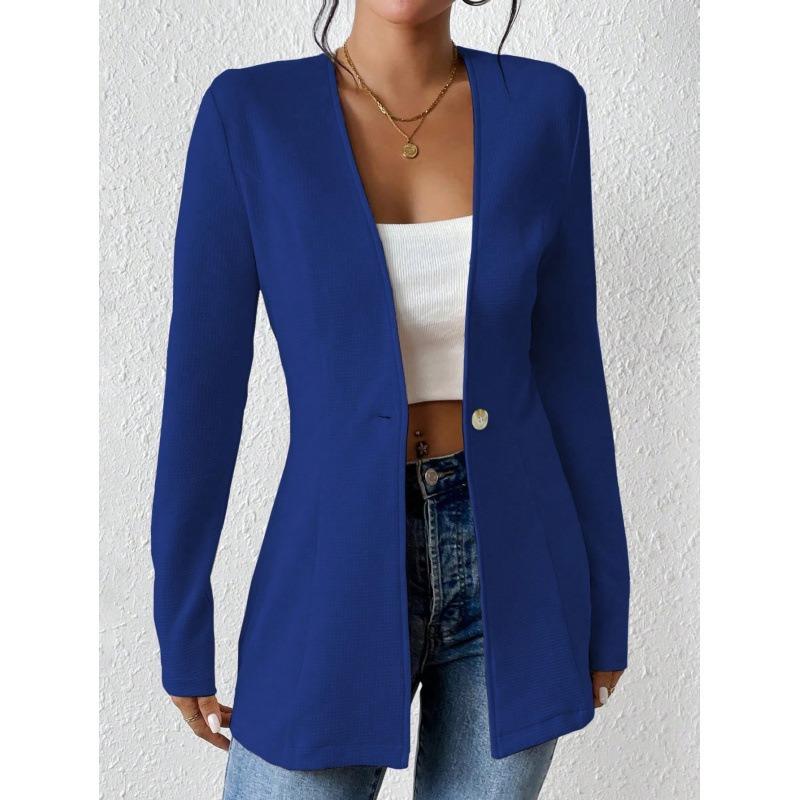 IHUASU Women's Vintage Casual Solid Color Print Autumn Winter Long Sleeve POLO Neck Jackets & Coats