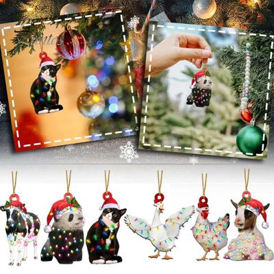 Christmas Animal Hanging Decoration Goat Duck Cat Panda Cow Acrylic Reusable Holiday Decor Xmas Tree Ornament Pendant Party Supplies Gift