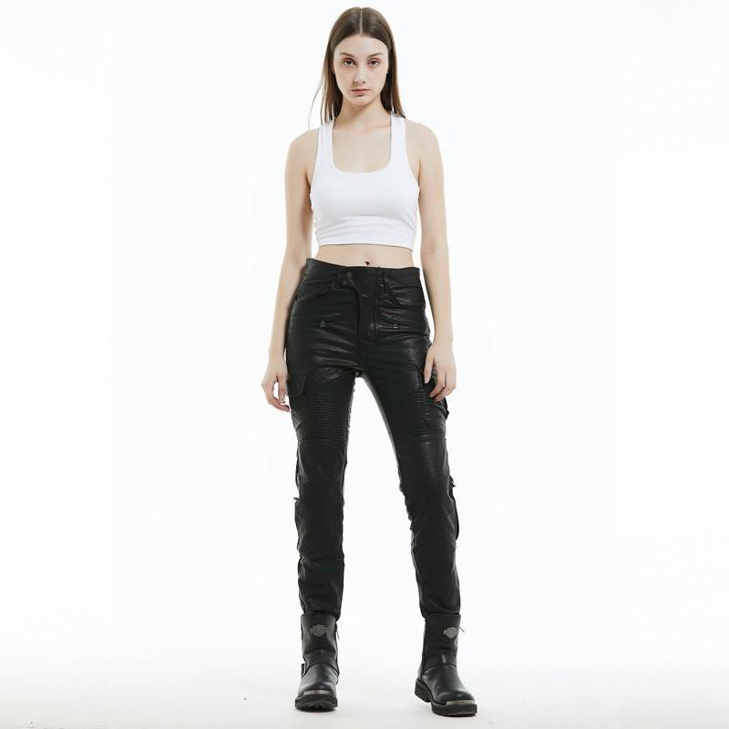 Womens Motorcycle Riding Pants Slim Fit Leather Style Windproof Protective Trousers Cycling