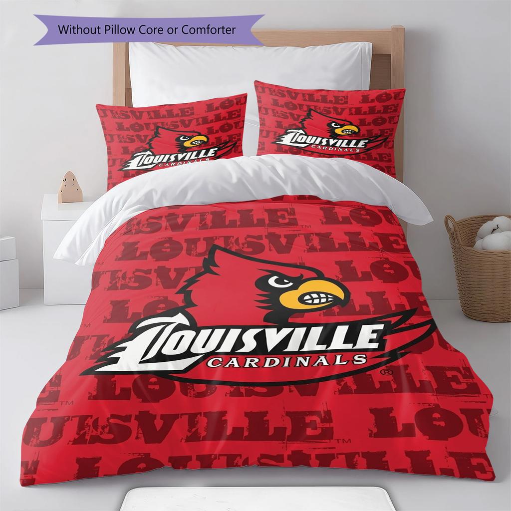 Louisville Cardinals Logo Pattern Bedding Set Quilt Cover Pillowcase Home Decor Gift (1 * Duvet Cover + 2 * Pillowcase, Without Core)
